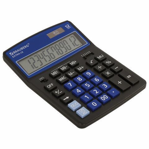 Калькулятор настольный BRAUBERG EXTRA-12-BKBU (206x155мм) 12разр дв питание ЧЕРНО-СИНИЙ 1/1