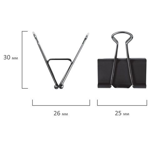 Зажимы для бумаг 25мм на 100л (12шт) черные в картонной коробке Staff 1/12