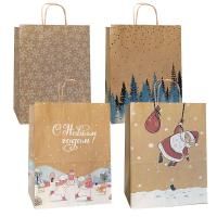НГ Пакет подарочный крафтовый (35х26х15) с крученой ручкой Зимний mix-1 1/100