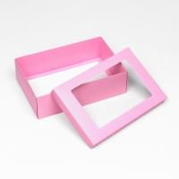 Коробка с окном 300х200х90мм картонная розовая 1/5