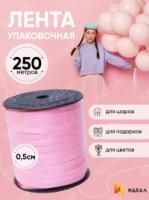 Лента упаковочная бобина 0,5см х 250м розовая 1/1