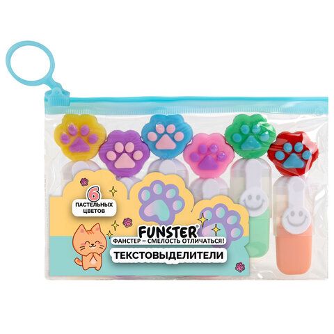 Набор текстовыделителей с топперами FUNSTER 6шт пастель линия 1-4мм 1/12 (Клиент)