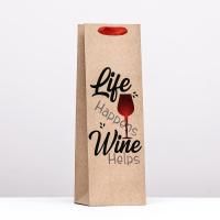 Пакет подарочный бумажный под бутылку (12х36х9) Wine helps 1/300