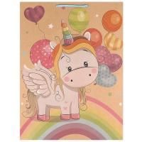 Пакет подарочный бумажный (33,5х45х10) крафт Единорог 1/12