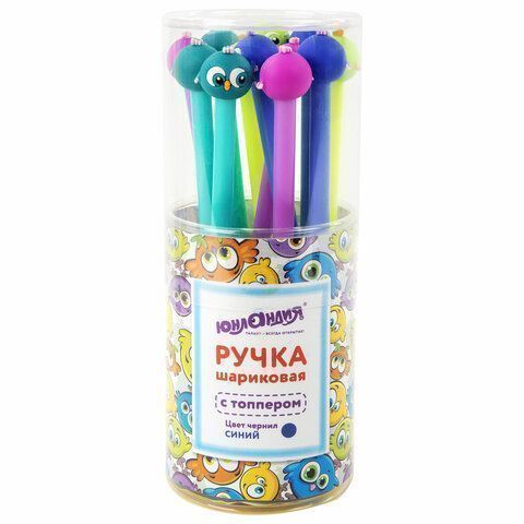 Ручка с топпером шариковая корпус ассорти, СИНЯЯ, узел 0,7мм ЮНЛАНДИЯ Птенец 1/12
