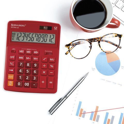 Калькулятор настольный BRAUBERG EXTRA-12-WR (206x155мм) 12разр дв питание КРАСНЫЙ 1/20/40 (Клиент)
