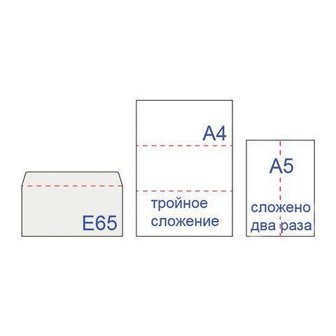 Конверты Е65 110х220мм 80 г/м2 отрывная полоса STRIP белые 1000/1000