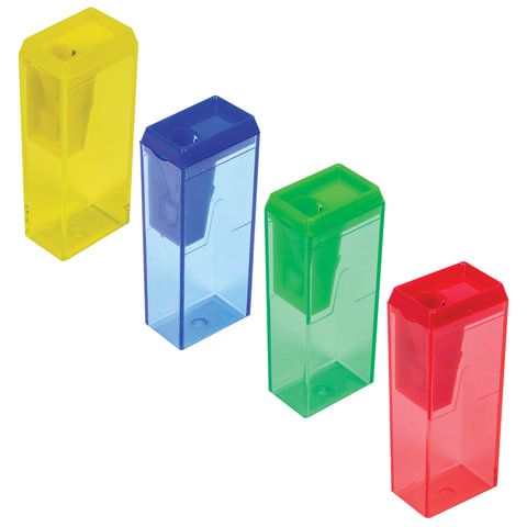 Точилка с контейнером прямоугольная пластиковая тонированный корпус ассорти Пифагор 1/24/720