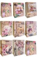 Пакет подарочный бумажный (18х23х10) крафт Цветы, медвежата 1/20