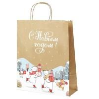 НГ Пакет подарочный крафтовый (22х25х12) с крученой ручкой Мишки на льду 1/250