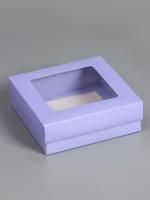 Коробка с окном 150х150х50мм картонная сиреневая 5/350