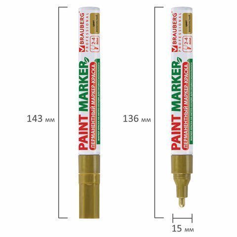 Маркер-краска лаковый золотой 4мм нитро-основа алюм корпус BRAUBERG 1/12/864