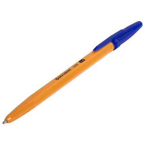 Ручка шариковая синяя узел 1мм линия письма 0,5мм корпус оранж. BRAUBERG ORANGE Line 1/50