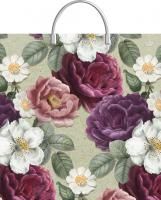 Пакет с пластмассовыми ручками (36х37)-100 Цветы на оливковом Тико 10/100