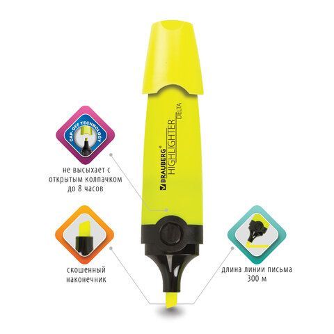 Текстмаркер желтый 1-5мм скошенный наконечник BRAUBERG DELTA 1/12