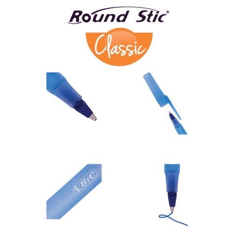 Ручка шариковая синяя узел 1мм линия 0,32мм корпус голубой BIC Round Stic 1/60