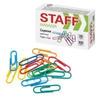 Скрепки 28мм 100шт цветные STAFF 1/10/300