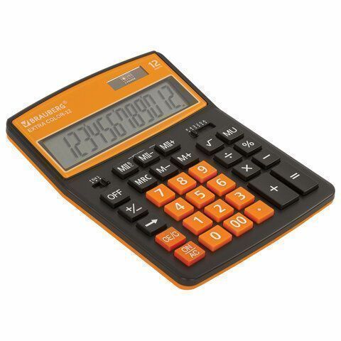 Калькулятор настольный BRAUBERG EXTRA-12-BKBU (206x155мм) 12разр дв питание ЧЕРНО-ОРАНЖЕВЫЙ 1/20
