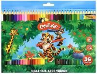 Карандаши цветные 36цв шестигранные с заточкой дерево Creativiki 1/4