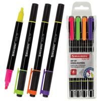 Текстмаркеры НАБОР 4шт 1-4мм двусторонние BRAUBERG АССОРТИ 1/24