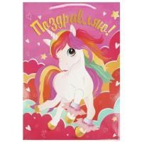 Пакет подарочный бумажный (22х31х10) ламинир Поздравляю 1/12