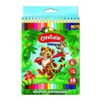 Карандаши цветные 18цв шестигранные с заточкой дерево Creativiki 1/8
