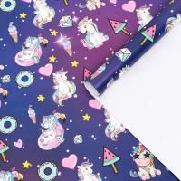 Бумага подарочная Единороги в космосе 70х100см 80г/м 1/10/180
