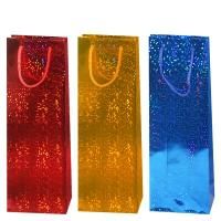 Пакет подарочный бумажный под бутылку 12,3x36,2x7,8см Голография 1/360