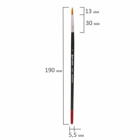 Кисть синтетика круглая №3 BRAUBERG 1/30