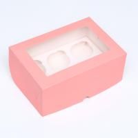Коробка для капкейков/маффинов с окном 250х170х100мм на 6шт картон розовая 1/1