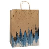 НГ Пакет подарочный крафтовый (35х26х15) с крученой ручкой Лес 1/250