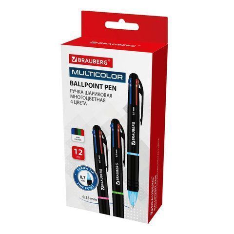 Ручка шариковая автоматическая BRAUBERG MULTICOLOR 4цв корпус ассорти 0,7мм 1/12/864 (Клиент)