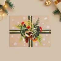 НГ Открытка 6х8 Зеленый бант 10/6010