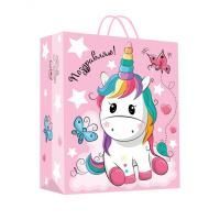 Пакет подарочный бумажный (22х31х10) матовый Единорог 1/12/120