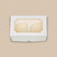 Коробка для капкейков/маффинов с окном 160х100х100мм на 2шт картон белая 50/200