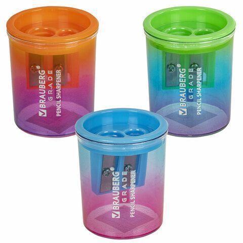 Точилка 2 отверстия с контейнером цвет ассорти Grade BRAUBERG 1/12/720