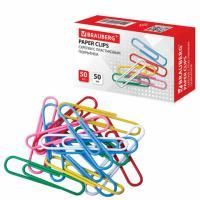 Скрепки 50 мм 50 шт цветные BRAUBERG в картонной коробке 1/10