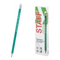 Карандаш ч/гр НВ пластиковый, зеленый корпус, с резинкой, заточенный STAFF 1/12/288