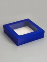 Коробка с окном 300х300х80мм картонная синяя 5/140
