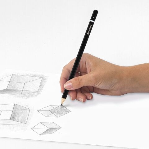 Карандаш ч/гр В черный заточ. карт. упак. BRAUBERG Fine Line (Файн Лайн) 1/100/3000