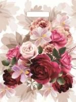 Пакет с вырубной ручкой (31х40)-60 Пионы на бежевом Тико 50/500