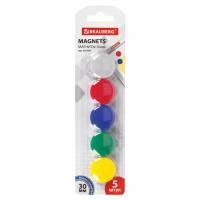 Магниты BRAUBERG диам. 30 мм, 5 шт, цвет АССОРТИ, в блистере 1/24/288