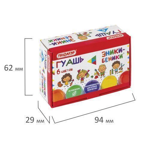 Гуашь 06цв 10мл ЭНИКИ-БЕНИКИ Пифагор 1/48