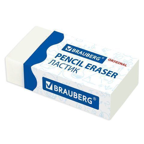 Ластик 38х20х10мм белый прямоугольный картон держатель Original BRAUBERG 1/40/1280