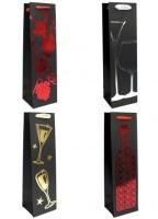 Пакет подарочный бумажный под бутылку (36х12х9) с тиснением черный 1/20