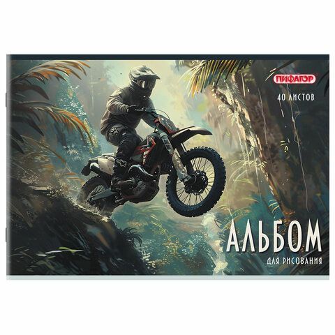 Альбом для рисования 40л А4 скоба обложка офсет Микс ПИФАГОР 1/8/40