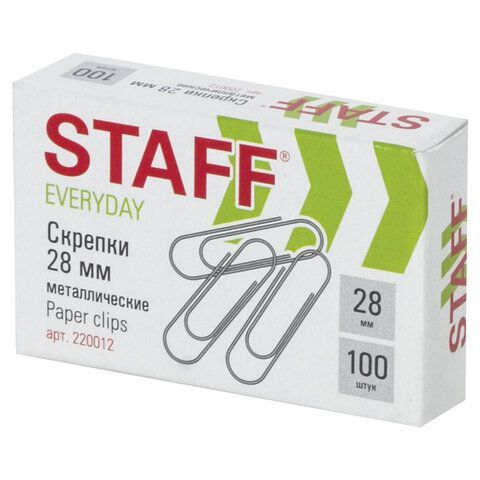 Скрепки 28мм 100шт металлические эконом STAFF 1/10