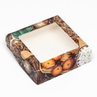 НГ Подарочная коробка 15х15х4см Фрукты 20/1000