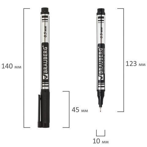 Маркер перманентный черный 0,5мм супертонкий метал. наконечник Jet BRAUBERG 1/12/1728