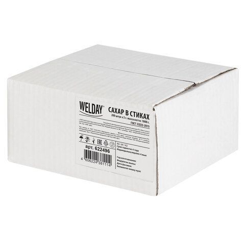 Продукты, Сахар в стиках 5 г, картонная упаковка, порционный, 200 пакетиков WelDay 1/6 (клиент)
